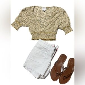 Skylar + Madison Yellow Floral Smocked Crop Top Size Small